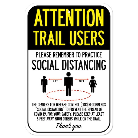 Signmission Public Safety Sign-Trail Users Practice Social Distancing, Heavy-Gauge, 12" H, A-1218-25371 A-1218-25371